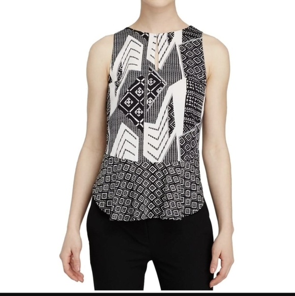 Diane von Furstenberg 'Maya' Print Stretch Silk Black and White Top - Picture 2 of 12